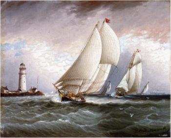 James E Buttersworth : Yacht Race Near Lighthouse